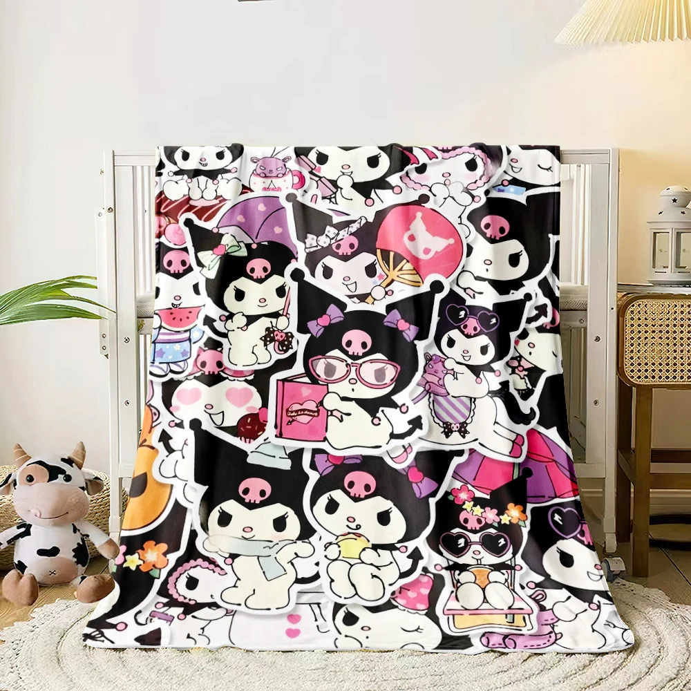 Kuromi Sanrio Cute Purple Cartoon HD Art Print Blanket.Oversized Sofa Soft Blanket Soft Warm Flannel Blankets Gift Household