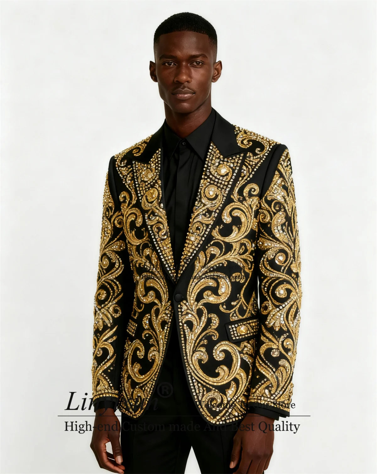 

Роскошные мужские костюмы с кристаллами по индивидуальному заказу, костюм для жениха, свадебный мужской пиджак для выпускного вечера, комплекты из 2 предметов, облегающий костюм Homme Mariage