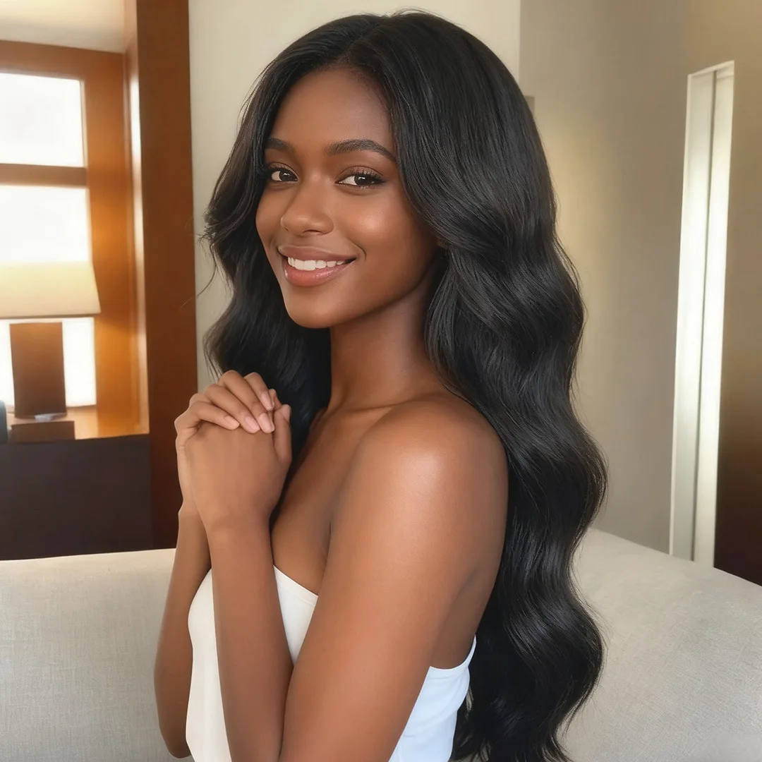 Black parted long wavy curly hair synthetic wig, Halloween cosplay character costume wig, daily wig, hot wire wig headband