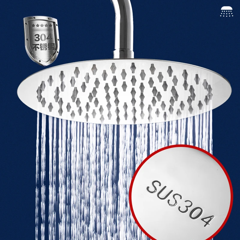 6/8 بوصة مربع مستدير 201/304 الفولاذ المقاوم للصدأ سقف دش رئيس المطر العلوي الأمطار الكروم المرحاض للحمام اكسسوارات الحمام