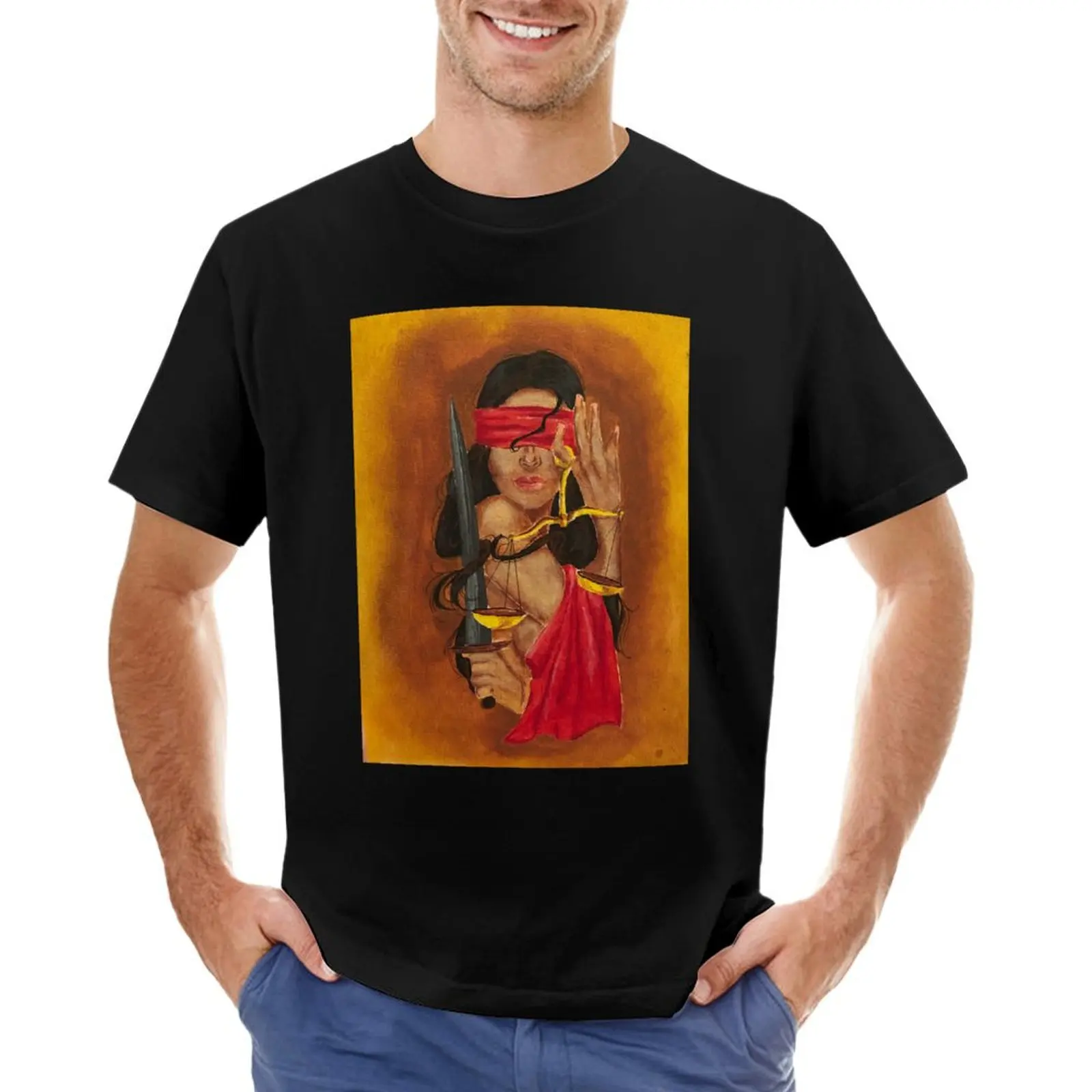 Lady of justice acrylic painting T-Shirt cotton graphic tees hippie clothes sublime man clothes mens designer t shirt