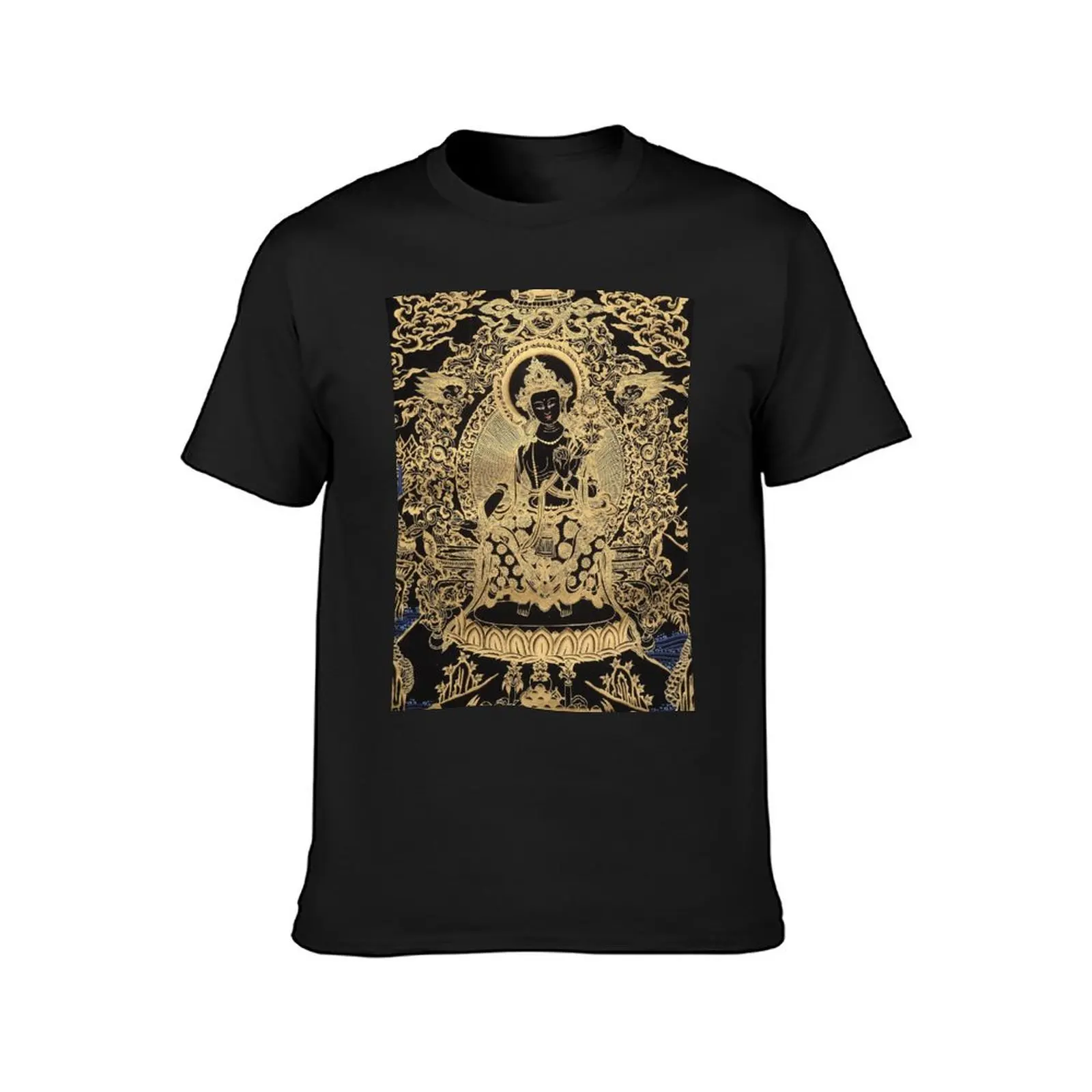 Mandala 178 Green Tara Gold Black Thangka T-Shirt graphics vintage Short sleeve tee cute tops mens workout shirts