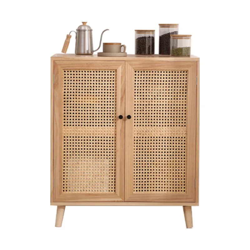 Solid Wood Dining Side Cabinet Modern Kitchen Storage Living Room Wall Rattan Woven Cupboard Contracted Style