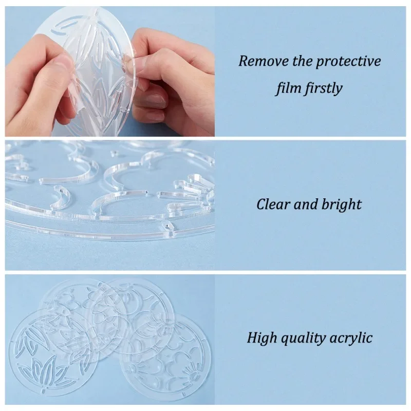 4Pcs Acrylic Sashiko Stencil 4.5inch Flower Acrylic Embroidery Tool Drawing Line Template for Hand Quilting and Embroidery 2mm