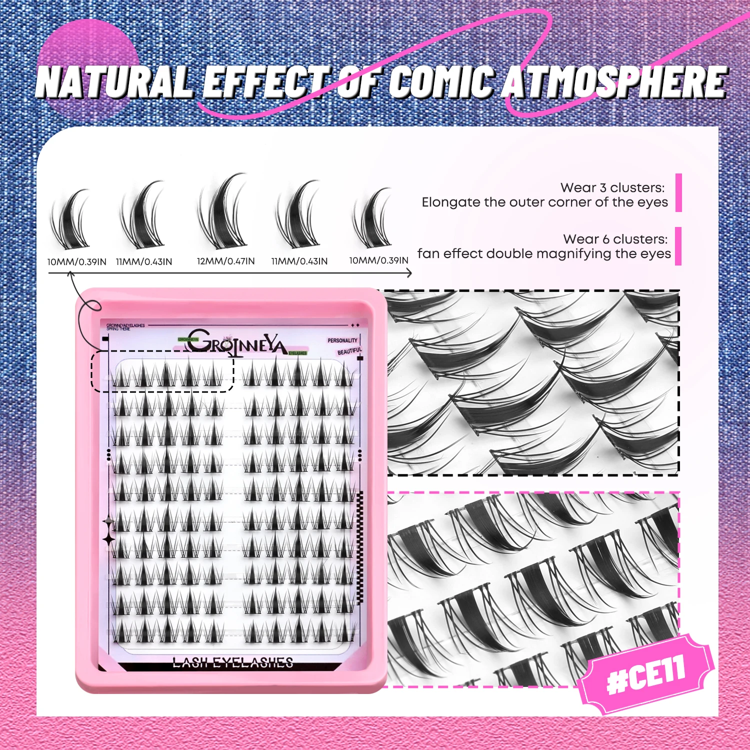 GROINNEYA Ciglia a grappolo Volume naturale Ciglia individuali Vassoio misto Ciglia a grappolo Ciglia naturali fai da te Estensione ciglia