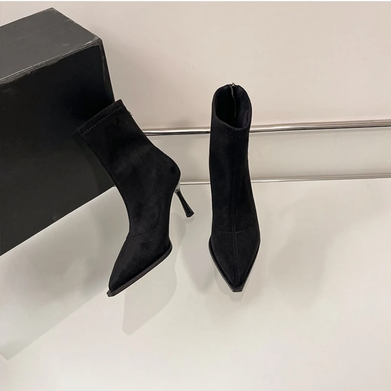 Pointed Toe Women's High Heel Ankle Boots Elegant Dancing Party Shoes 2026 New Spring Autumn Women's Stretch Slim Short Booties view 4
