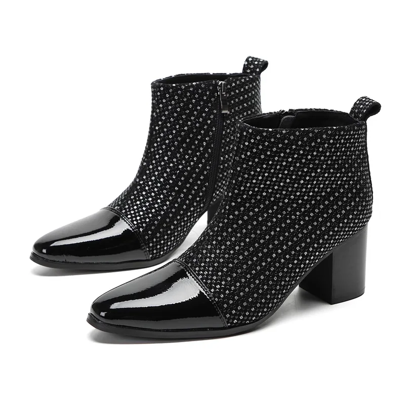 

Высокие ботинки 5 см из натуральной коровьей кожи, модная мужская качественная обувь до щиколотки, мужские зимние ботинки с острым носком на молнии