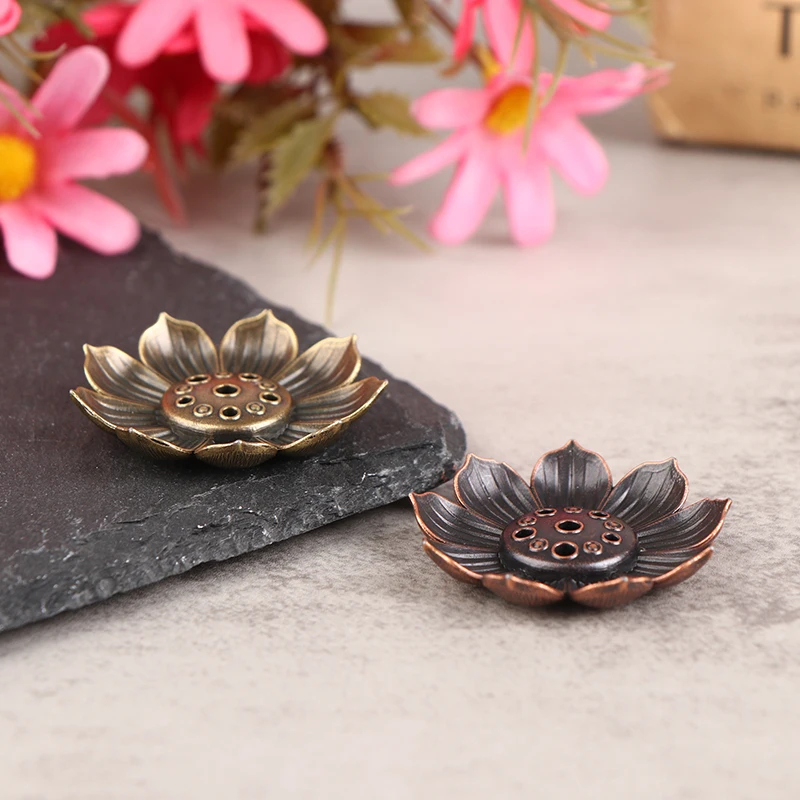 Plaque à encens en alliage motif Lotus Bouddhisme, porte-encens, support pour bâtonnets et base pour spirales de santal, pour temples, studios de yoga et décoration intérieure