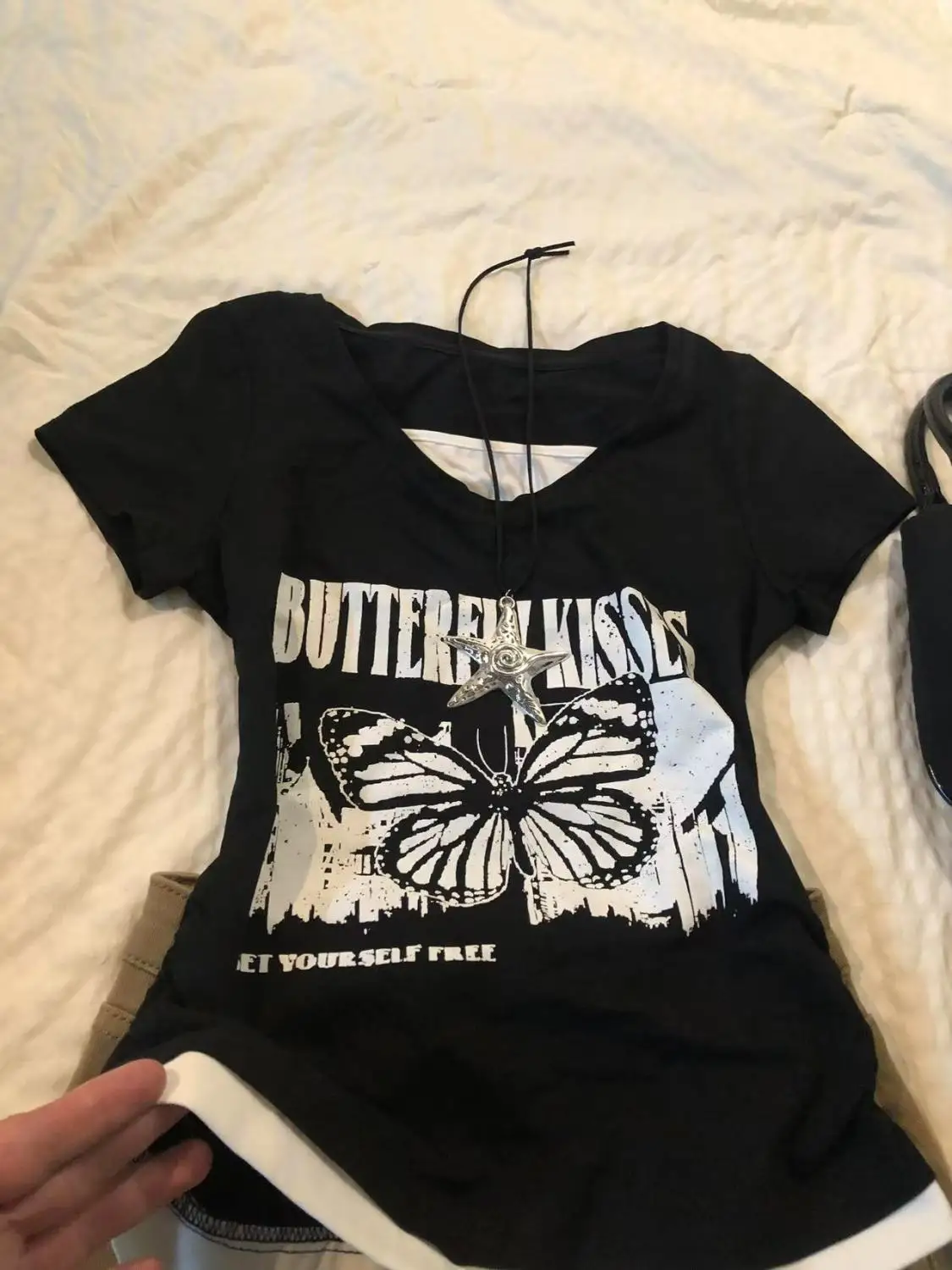 Camiseta gótica con estampado de letras negras para mujer, ropa Vintage de los años 90, Top corto Y2k, ropa de calle, camisetas de subcultura Punk