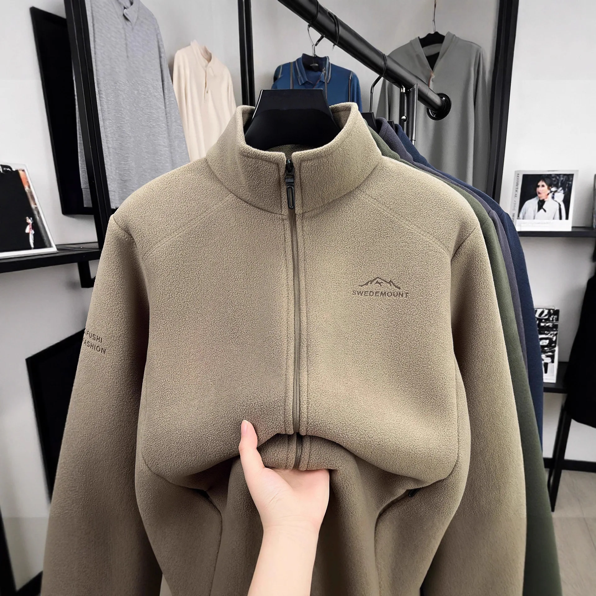 

Австрийский флисовый свитер, кардиган, мужская осенняя повседневная утолщенная теплая двусторонняя флисовая однотонная куртка, мужская одежда