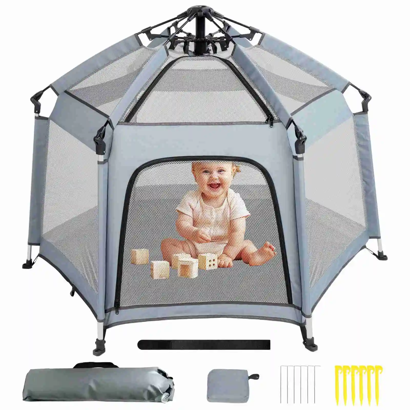 

Baby Pop Up Play Tent Sun Protective Oxford Cloth Portable Baby Outdoor Indoor Play Tent Gray Baby Pop Up Tent Baby Beach Tent
