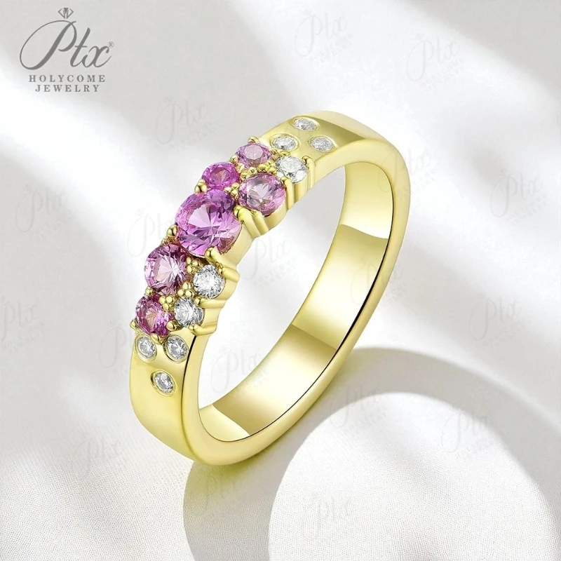 

PTX 0,7CTW Lab Grown Pink Sapphire Bnad для мужчин и женщин DLab Grown Diamond D VS1 Кольцо круглой огранки для свадьбы, рождественского подарка