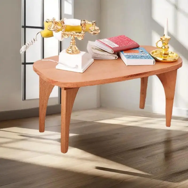 Appealing Miniature Cherry Wood Coffee Table Desk for Dollhouses; Kids Pretend Play Toy, DIY Model Furniture Ornaments