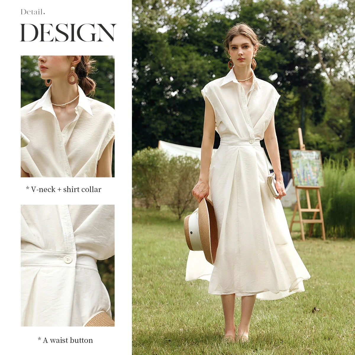 OLrain Donna Estate Lyocell Camicia Abiti 2025 Elegante Donna Vintage Manica corta Svasato Abito longuette Robe Femmes O57XL93151