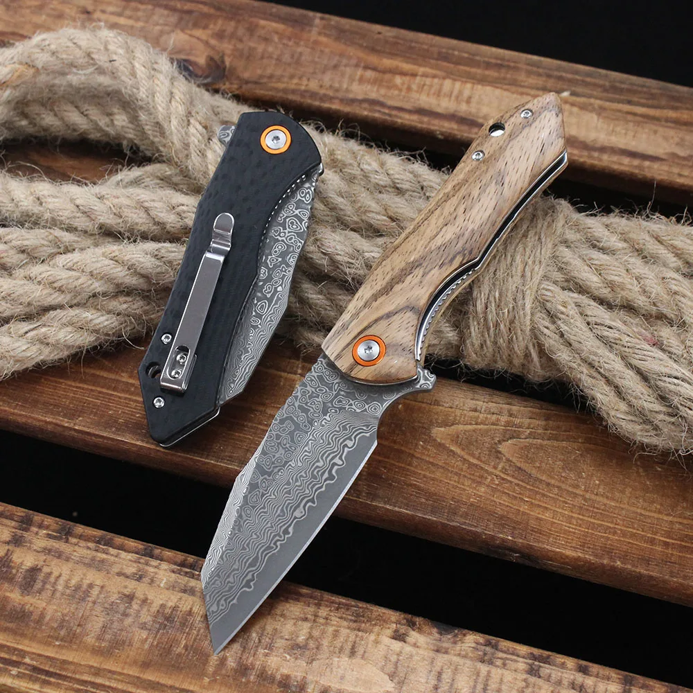 Damascus Folding Knife Carbon Fiber Handle Outdoor Survival Camping Hunting Tanto Knife High Hardness Portable Pocket Knives - view 3