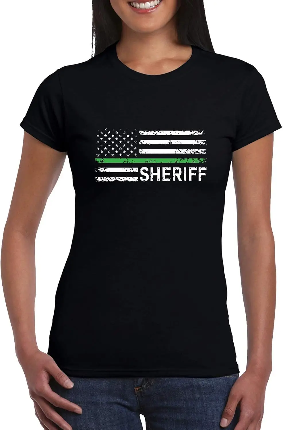 Koyotee Junior's Sheriff USA Flag Black T-Shirt Black