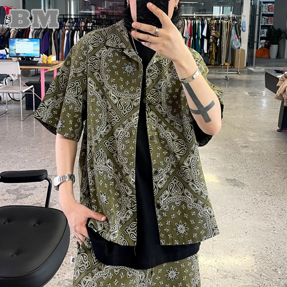 

Korean Popular Clothes Summer Cashew Nut Print Fashion Shirt Men Clothing Hip Hop Couple Short Sleeve Streetwear Skateboard Tops