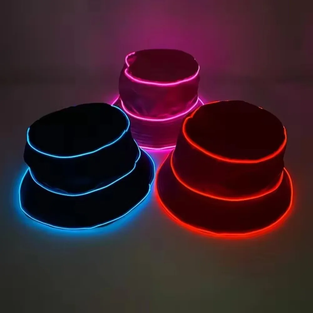 Polyester LED Bucket Hat EL Wire Flashing Modes Light Up Hat Costumes Accessory Battery Powered Flashing Glow Hat Birthday Party