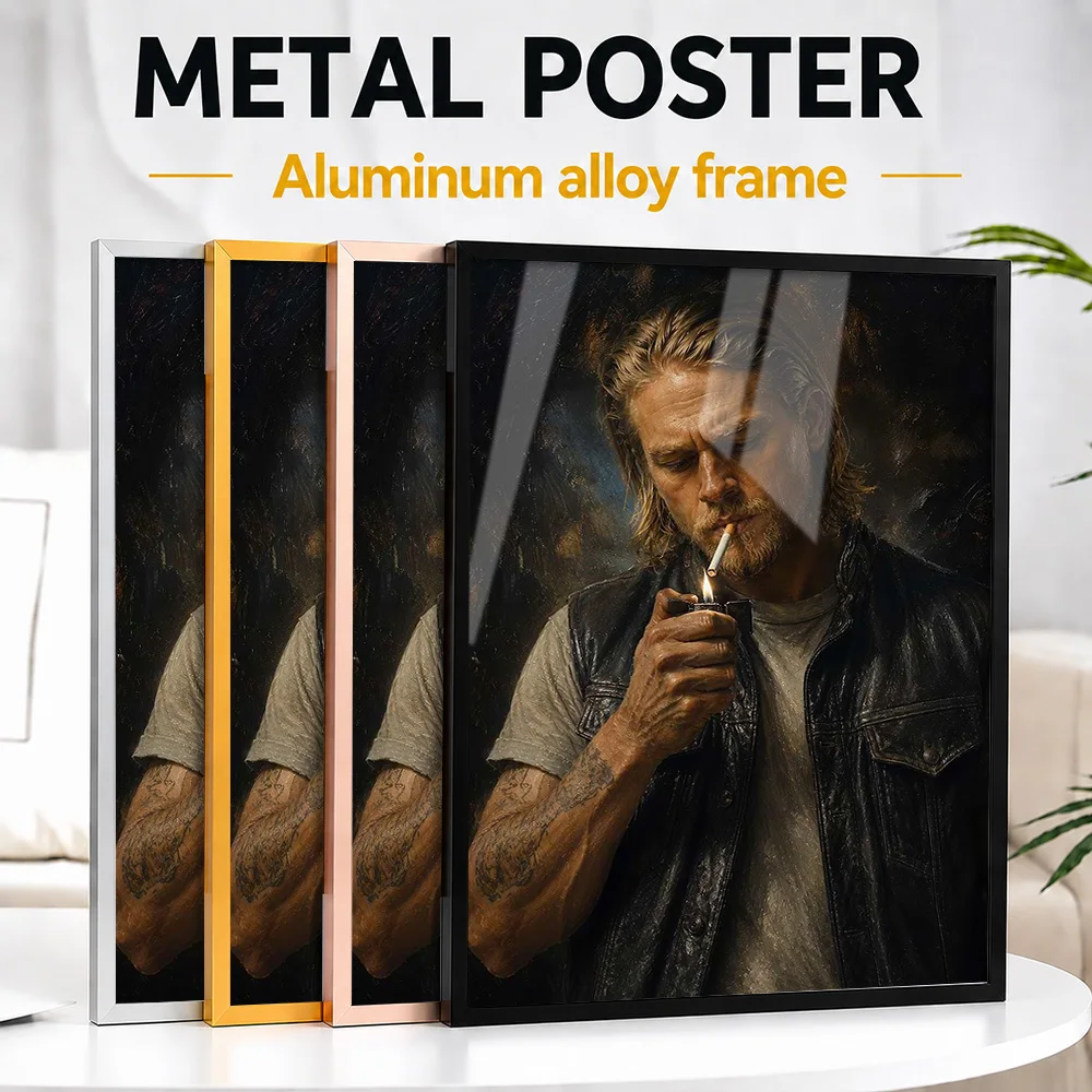 Jax Teller Lighting Cigarette Framed Metal Poster Personalized Photo Gritty Character Style Wall Art For Living Room Viewer Gift
