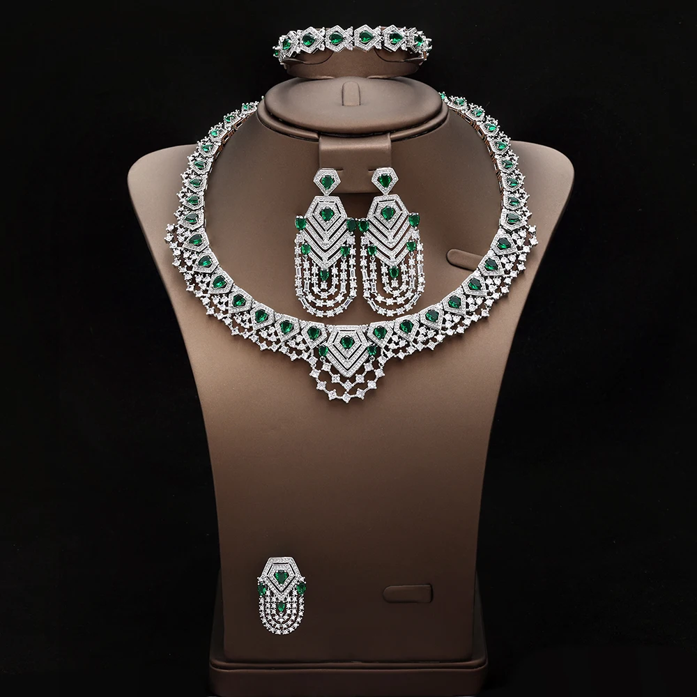 

HIBRIDE Exquisite Luxury Green Jewelry Necklace Earrings Bracelet Elegant Women Dress Decoration Wedding Ball Gift S-1044