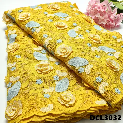 African Guipure Fabric 3D Embroidery Cord Lace Flower Lurex Water Soluble Traditional Senegal Clothing Fashionable Sewing