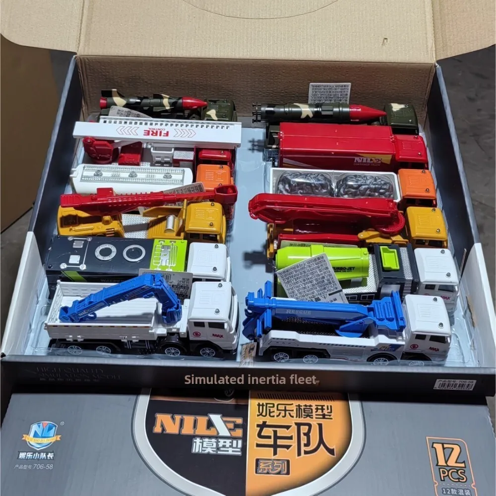 Juego de vehículos de ingeniería impulsado por inercia realista con camión misil militar de rescate contra incendios y excavadora de juguete de acción para niños