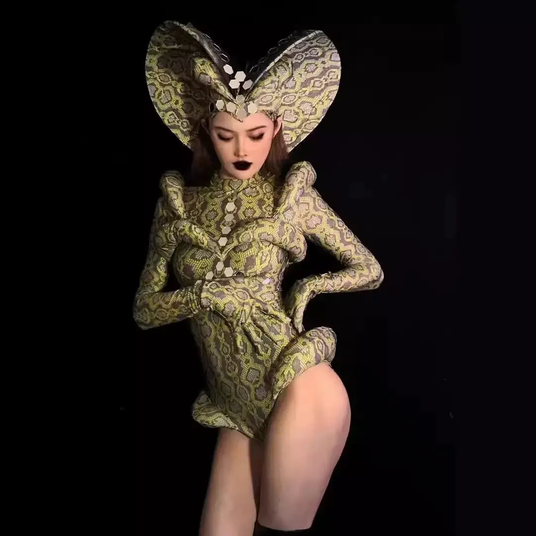 2026 Neues sexy zweiteiliges Outfit mit Schlangenmuster für Damen, geeignet für Bar, Nachtclub, Gogo-Tänzerin, Sängerin, Bühnenkostüm – Detail 2