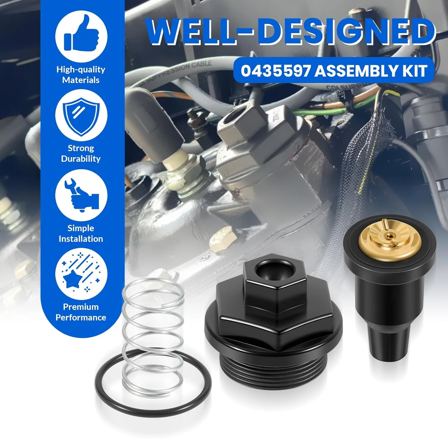 Replace for 0435597, 435597 Marine Thermostat and Cover Kit Assembly Fit for Johnson Evinrude V4 & V6 90, 115, 150, 175 HP