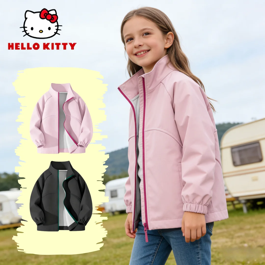 

Hello Kitty Детская ветрозащитная куртка с отложным воротником Детская легкая дышащая куртка Весенне-осенняя морозостойкая куртка