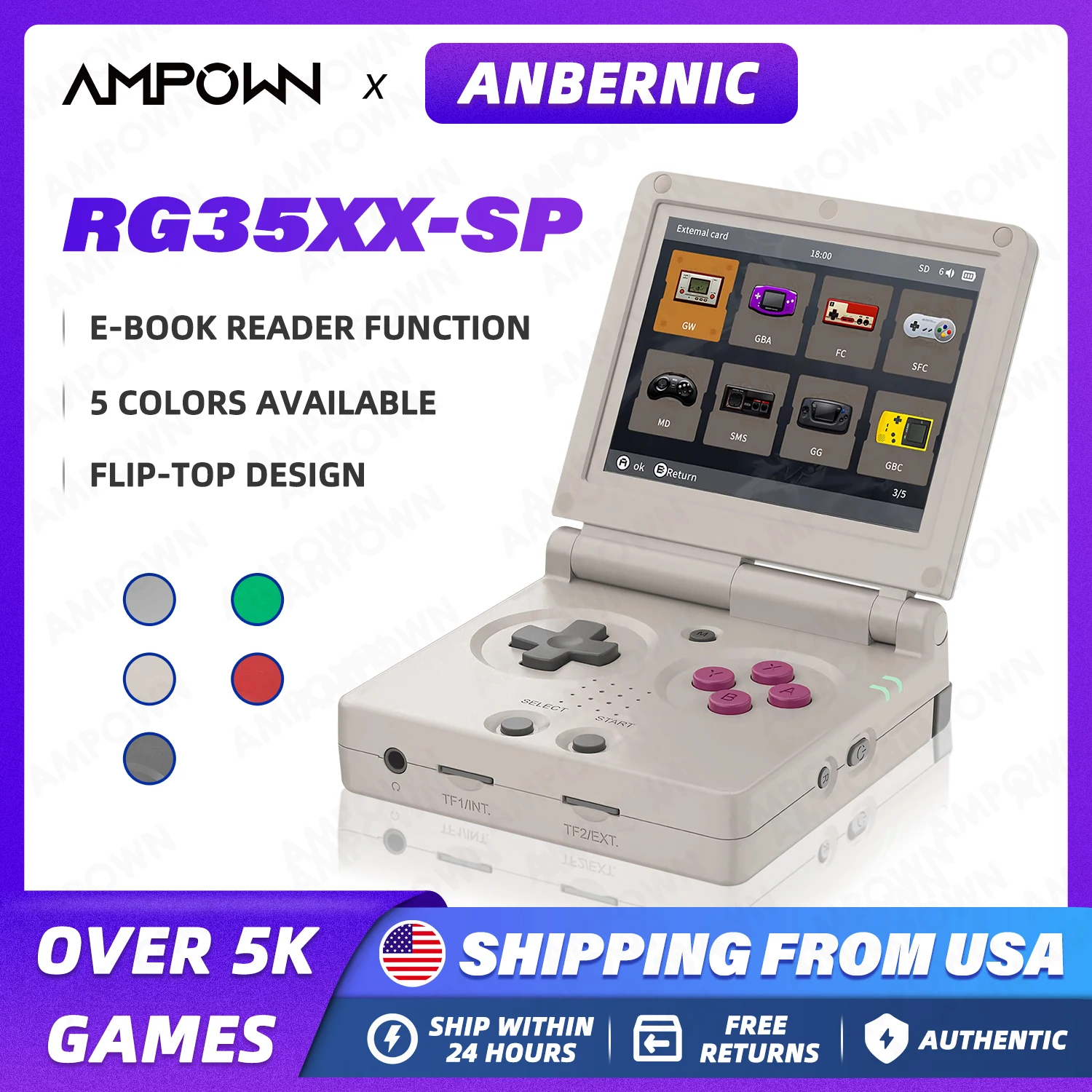 

ANBERNIC RG35XXSP Flip Game Console 3.5'' IPS Screen Mini HDMI Output WiFi Bluetooth 4.2 E-book Linux Video Console Kids Gifts