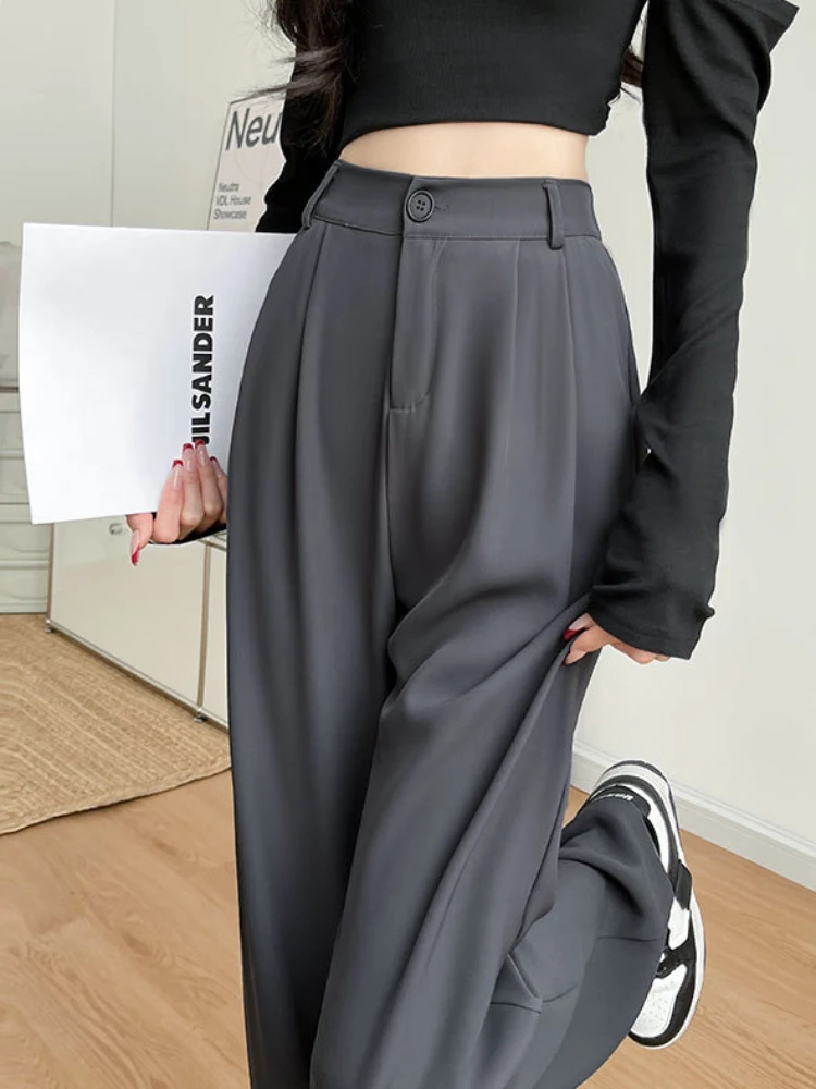 Cozy Pants for Women Solid Smooth Comfortable Summer Skin-friendly Stylish Normcore Retro Korean Straight Office Lady All-match