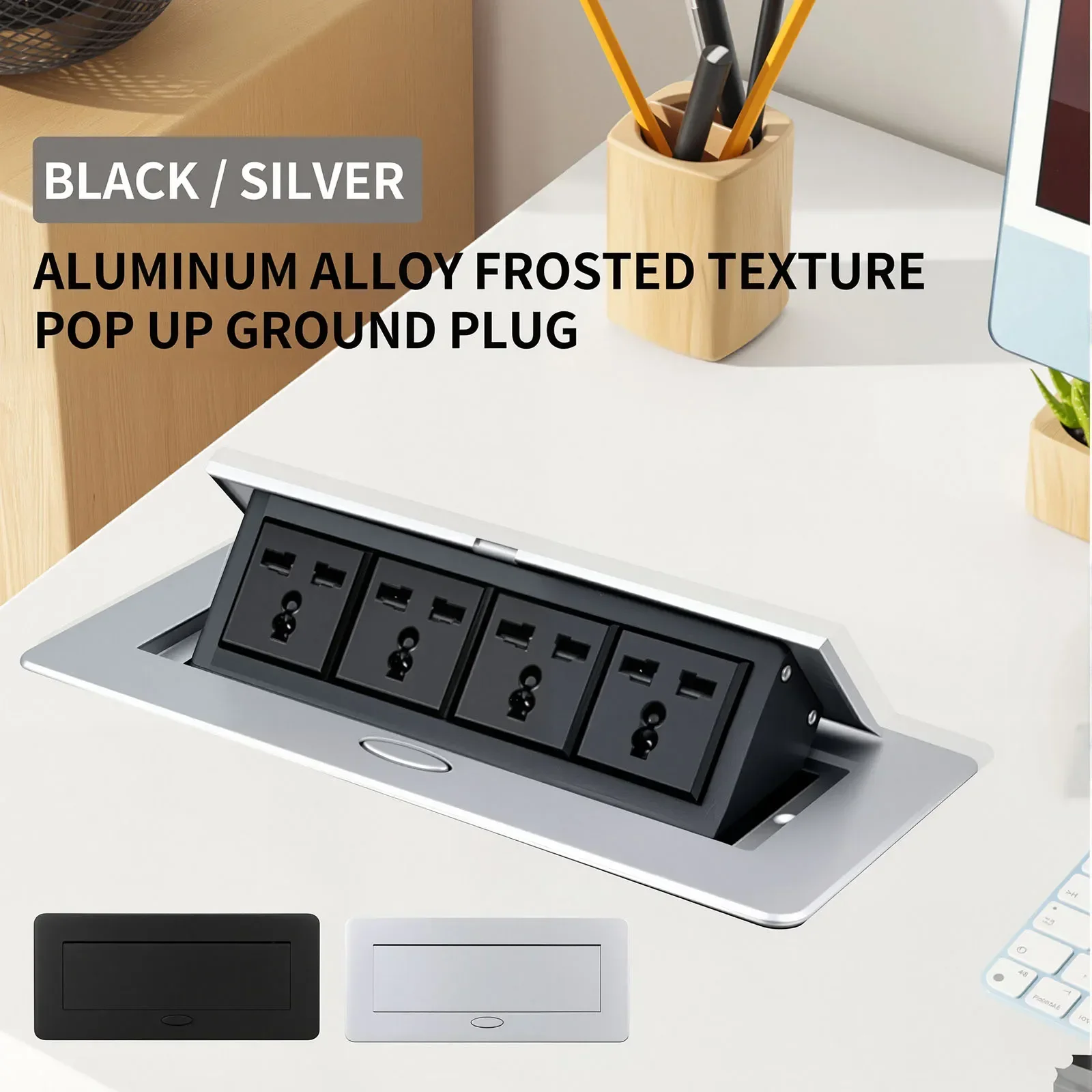 Pop-Up Power Socket for Conference Desks: With PD 30W USB/HDMI/PC/EU/UN/US/type-c Moudle, Recessed Grommet，Aluminum Alloy shell