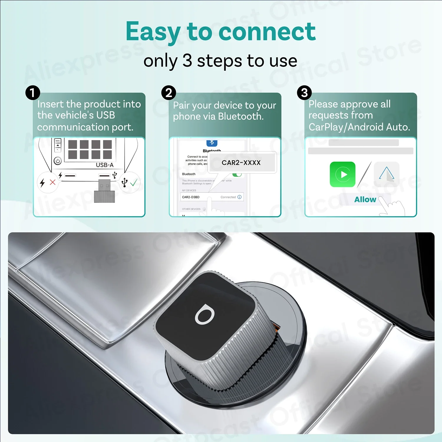 محول OTTOCAST Cube MINI Slim 2 في 1 CarPlay اللاسلكي Android Auto Dongle USB ملحقات السيارة لهاتف iPhone 8 to17 Samsung Galaxy