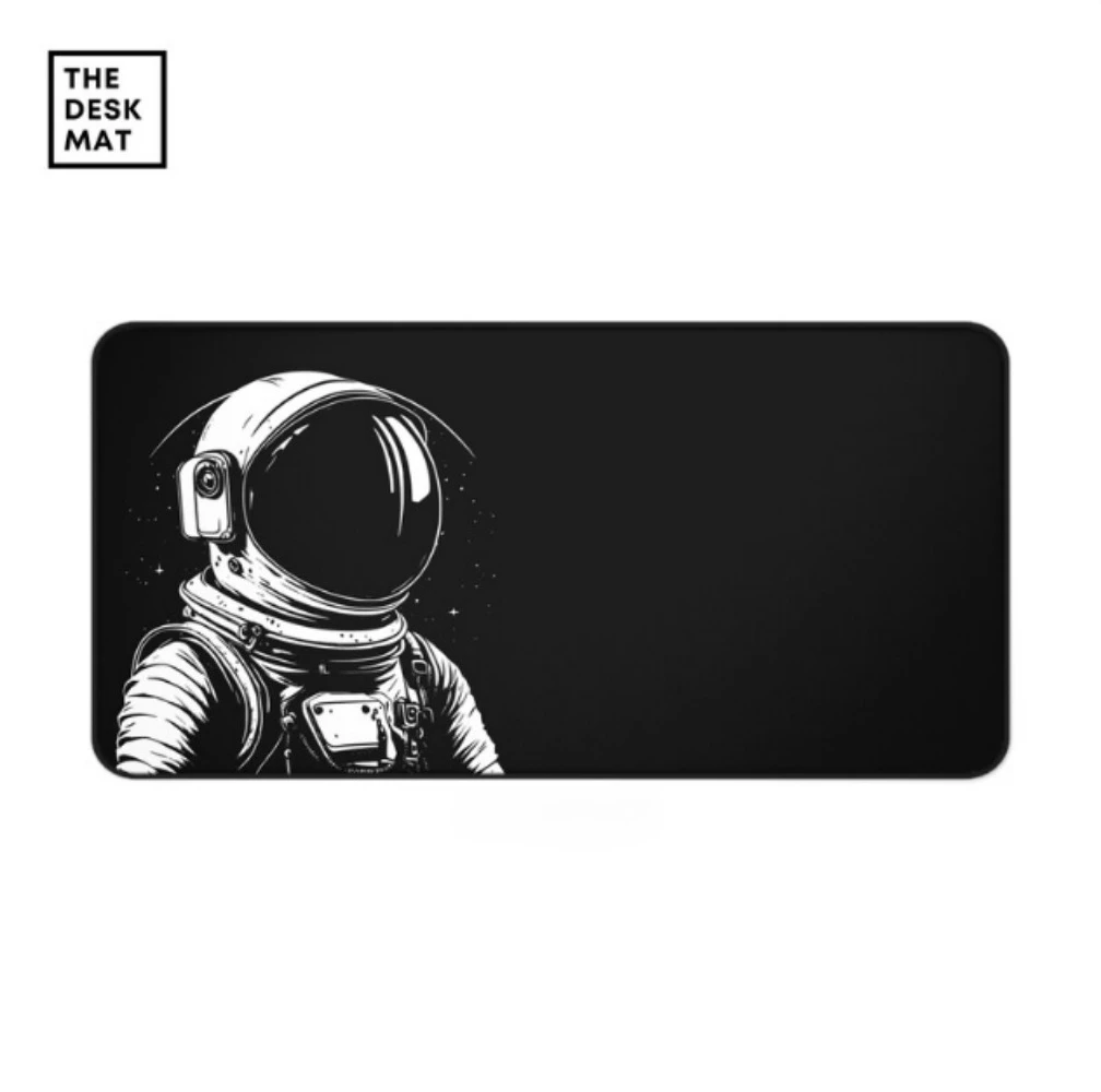 Black & White Gaming Mouse Pad XXL Large Desk Mat Space Astronaut Sketch Art, Anti-slip Rubber Base Stitched Edge Keyboard Mat