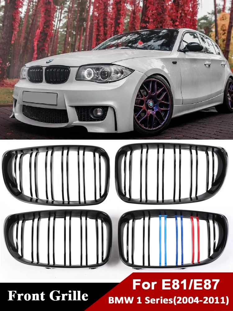 For BMW 1 Series E81 E87 2004-2011 Gloss Black Grills Cover Front Bottom Bumper Kindly Facelift M Style Grille 128I 130I 135I