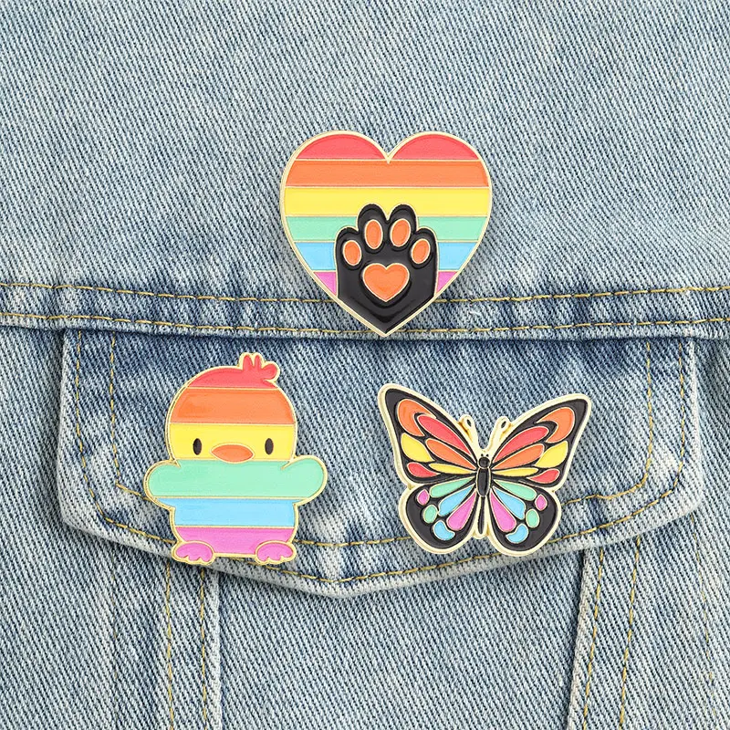 LGBTQ+ Enamel Pins Cartoon Duck Butterfly Cat Paw Brooches Sweet Love Badges Rainbow Pirde Gay Jewelry Gift For Boy Friends