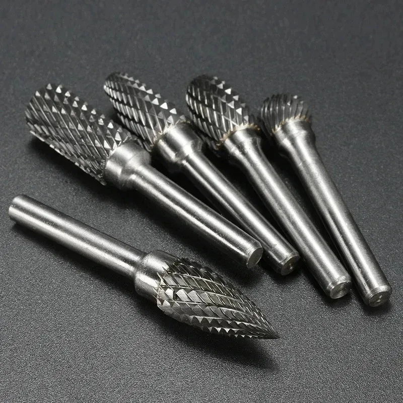 Cutter Drill Bit Set 6×10mm Double Groove Rotary File Grinding 5Pcs Milling Tool