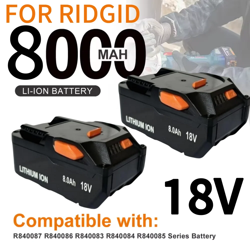 For AEG 18V Battery 8.0AH Lithium-Ion Battery For RIDGID R840087 R840085 L1815R L1850R L1830R R840083 Series Cordless Power Tool