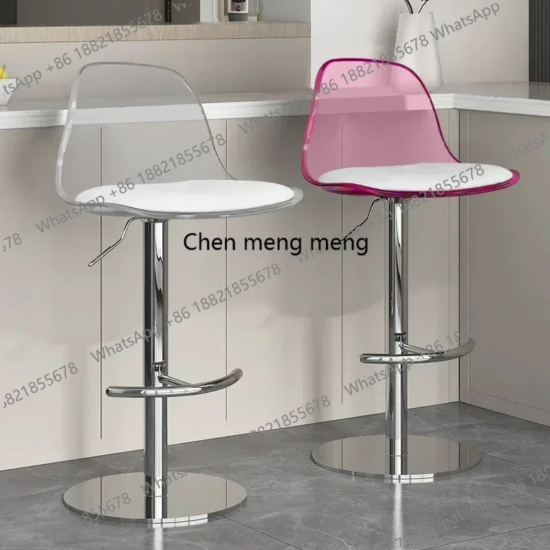 

Скандинавские вращающиеся барные стулья розового цвета, прозрачные, металлические, белые, для кухни, высокие, регулируемые, современные, мебель для отелей