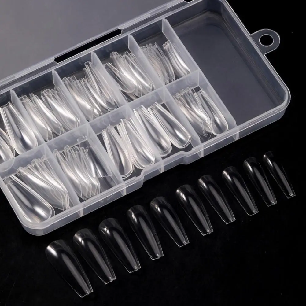 

Transparent 100Pcs/Box Attractive Acrylic False Nail Tips Easy to Paste Artificial Nails T-Shaped Nail Salon Supplies