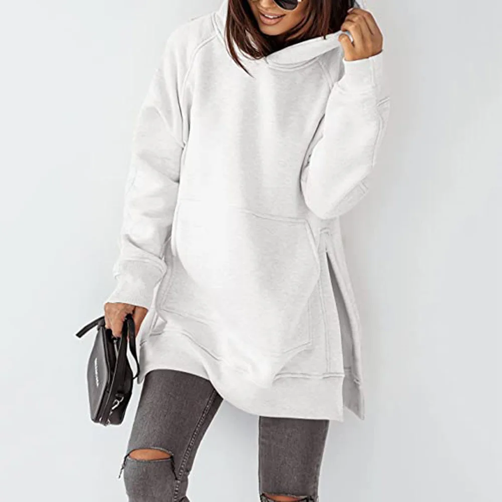 

Women's Casual Pullover Sweatshirt Long Sleeve Split Hem Hoodie with Kangaroo Pocket