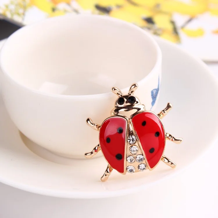 women men rhinestone ladybug brooch clothing collar insect pin