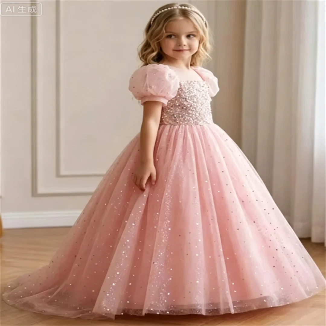 robe-de-demoiselle-d'honneur-personnalisee-avec-nœud-paillettes-scintillantes-tulle-col-transparent-manches-bouffantes-robe-de-bal-pour-concours-de-beaute-anniversaire-et-fete