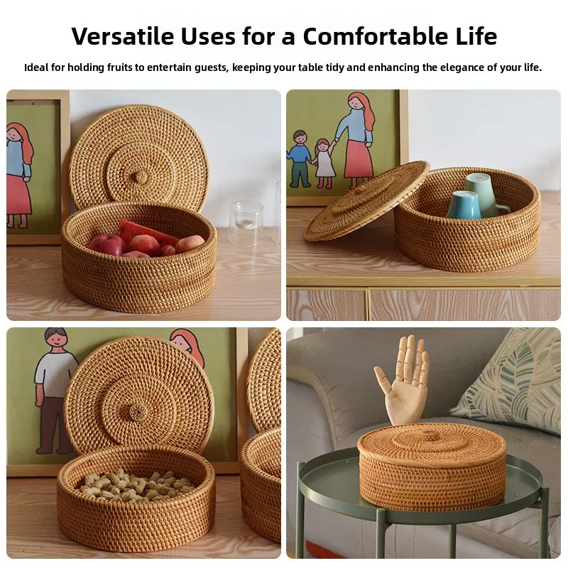 Handwoven Autumn Vine Storage Box Pu'er Tea Leaf Storage Basket  Wood 2-Piece Set Home Organization Jewelry Box