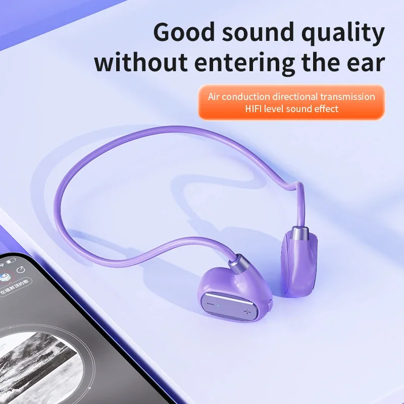 Air Conduction Not-in Ear OWS 5.3 Bluetooth Headset Sports Long Battery Life Stereo Earphone HD Call Type C Headphone Purple