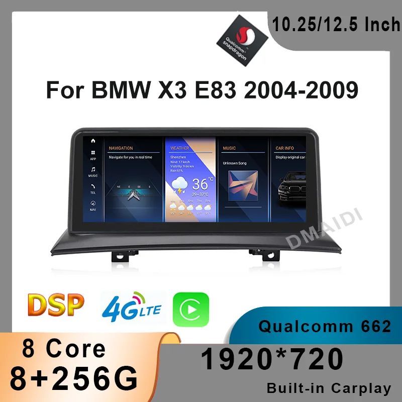 For BMW X3 E83 2004-2009 Android 12 Snapdragon 8+256G Car DVD Multimedia Player GPS Radio Navigation Head unit Stereo Screen