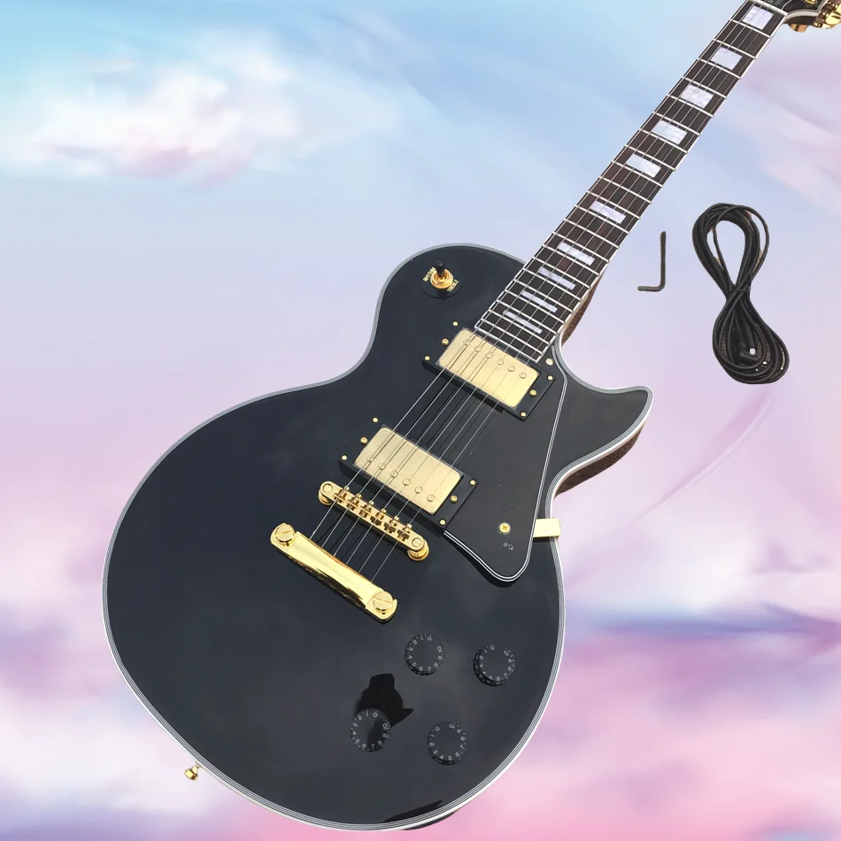 Made in China, black LP electric guitar, gold hardware, rosewood fingerboard, two pickups, free shipping