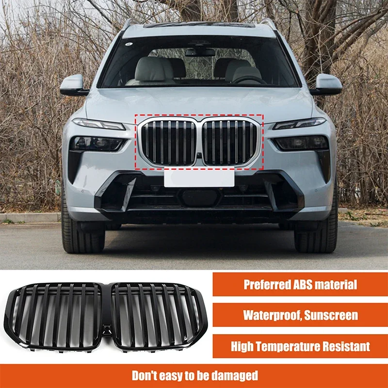 

For BMW X7 G07 2019-2024 Car Front Kidney Grille Single Double Slat Grill Glossy Black Front Hood Insert Replacement