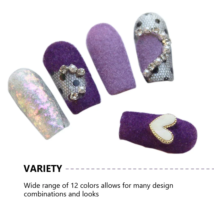 12-Farben-Nagelkunst, Samtpigment, Beflockungspulver für kreative Nagelspitzen, DIY-Dekoration, Winternägel