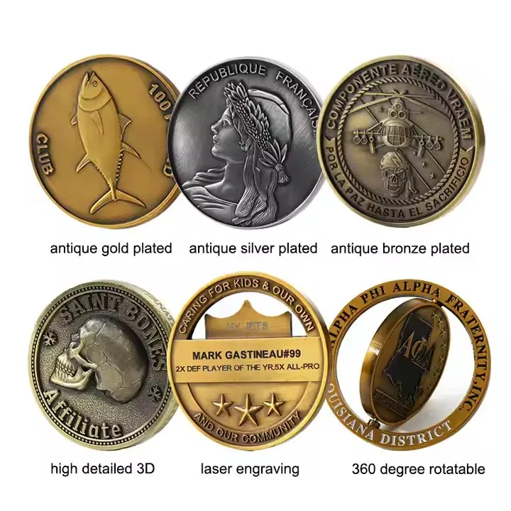 Factory Custom Coin Rotatable Double-Sided Enamel Logo Commemorative Coins Antique Silver Spinning Challenge Coins